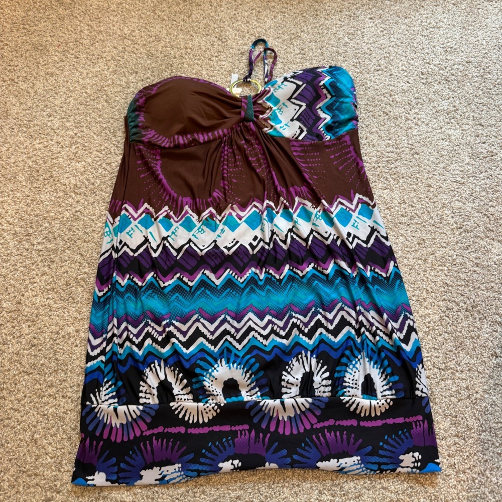 Kiwi Womens Halter top Brown Purple Geometric Tribal Print Size M